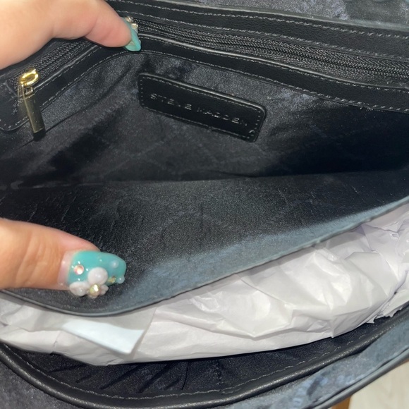 Steve Madden Floral Crossbody Womens Bag, Black Gold Chain Straps - Picture 6 of 14